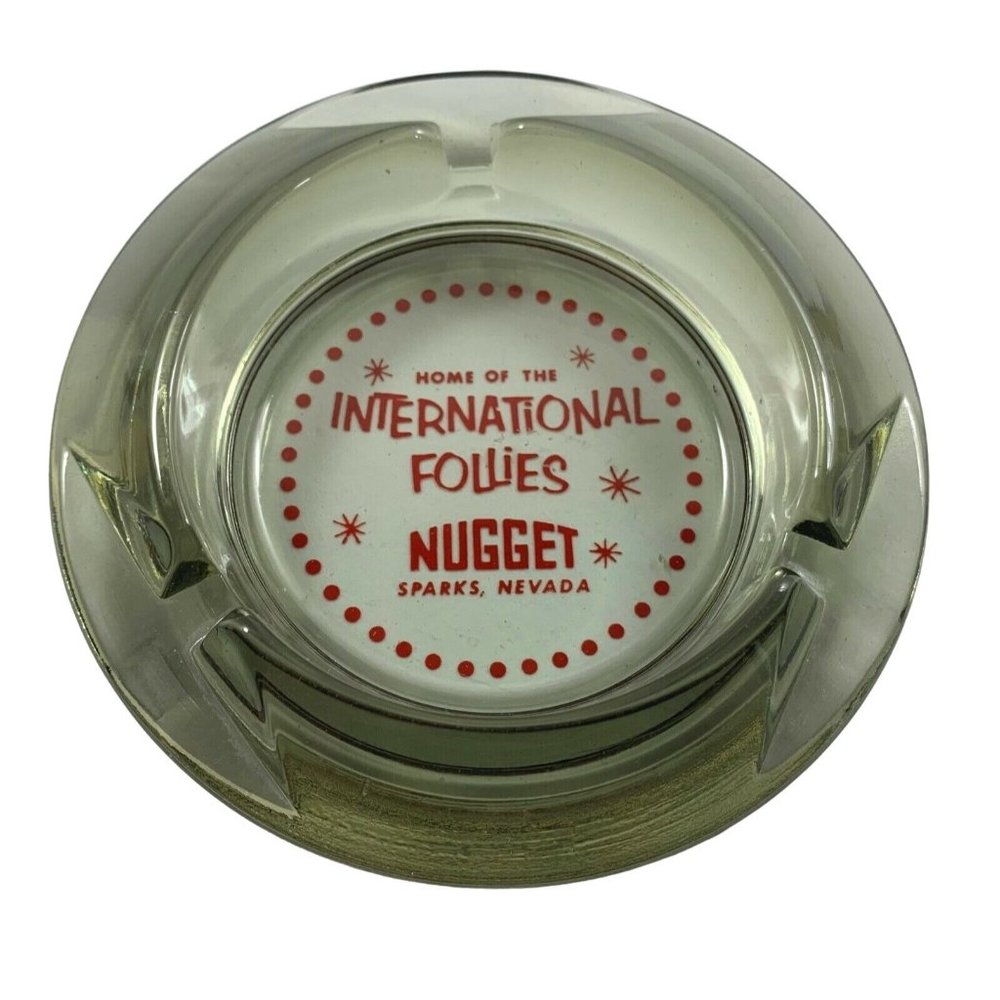 Nugget Hotel Casino Vtg Ashtray International Follies Sparks NV Smoked Glass
